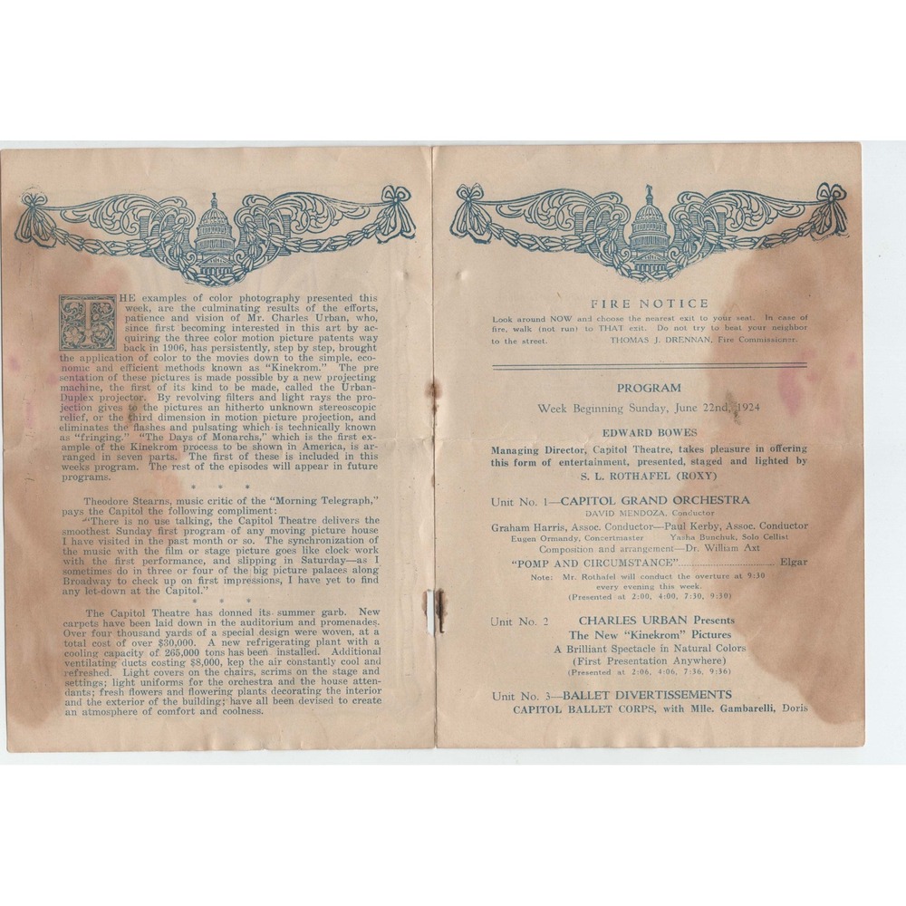 Vintage 1924 Capitol Theatre New York Program Edward Bowes Roxy Rothafel NY - Picture 3 of 3